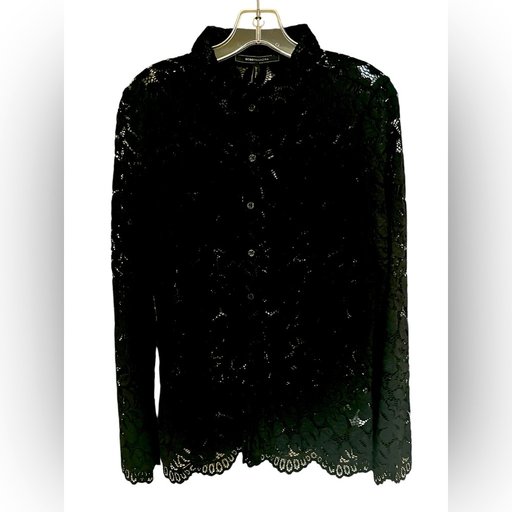 BCBG Black Lace Button-Up Shirt NWT